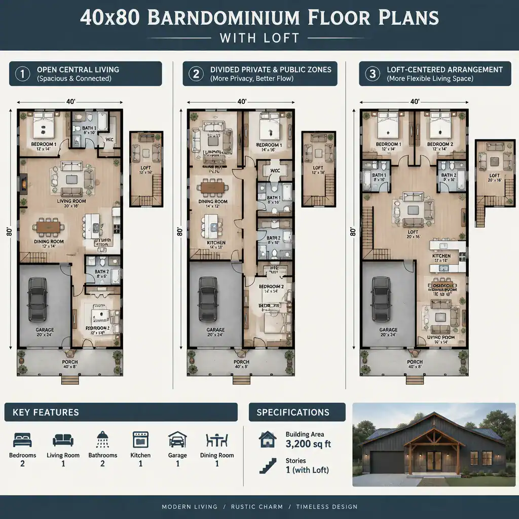 40x80 barndominium floor plan layout variations