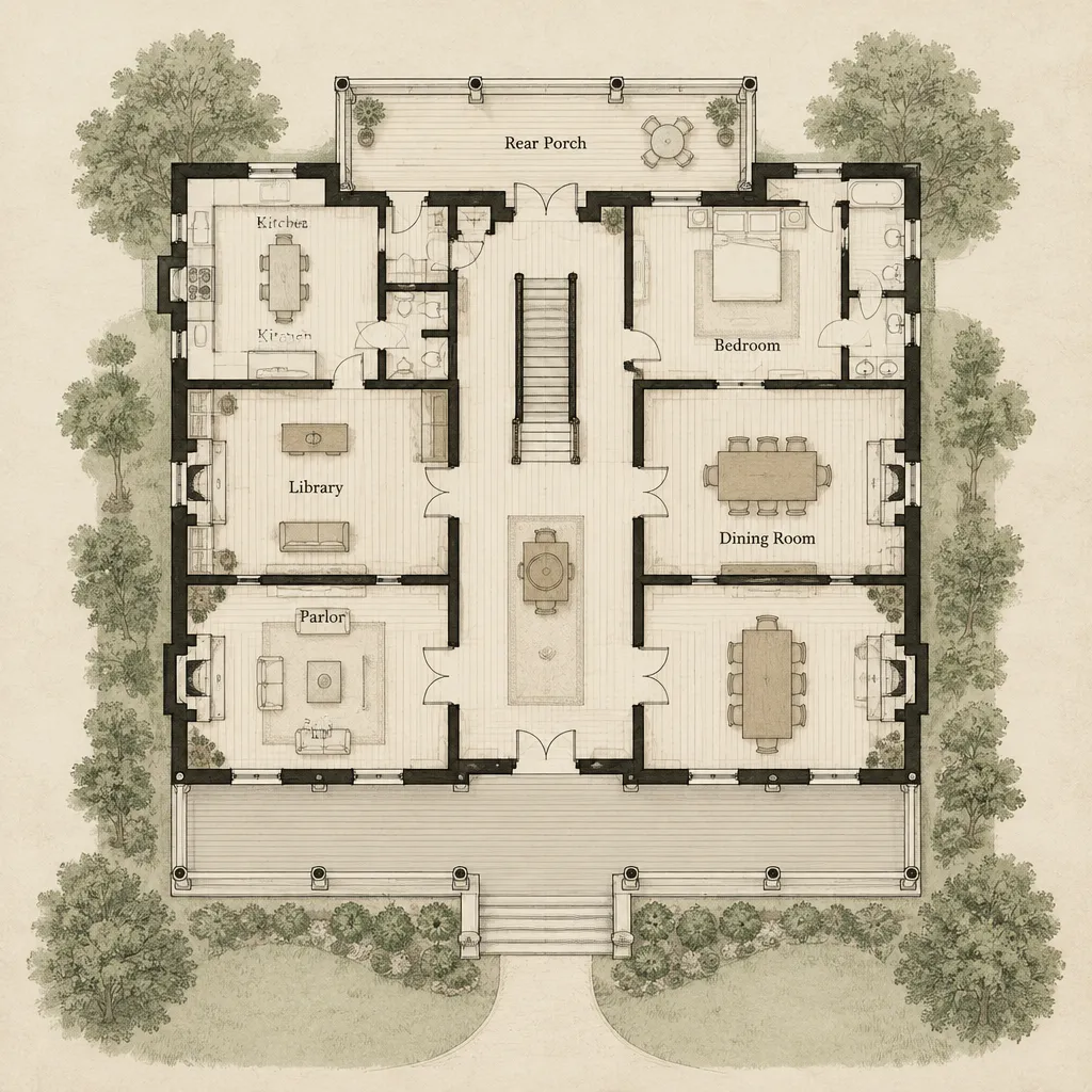Antebellum Plantation House Plans With a Formal Parlor