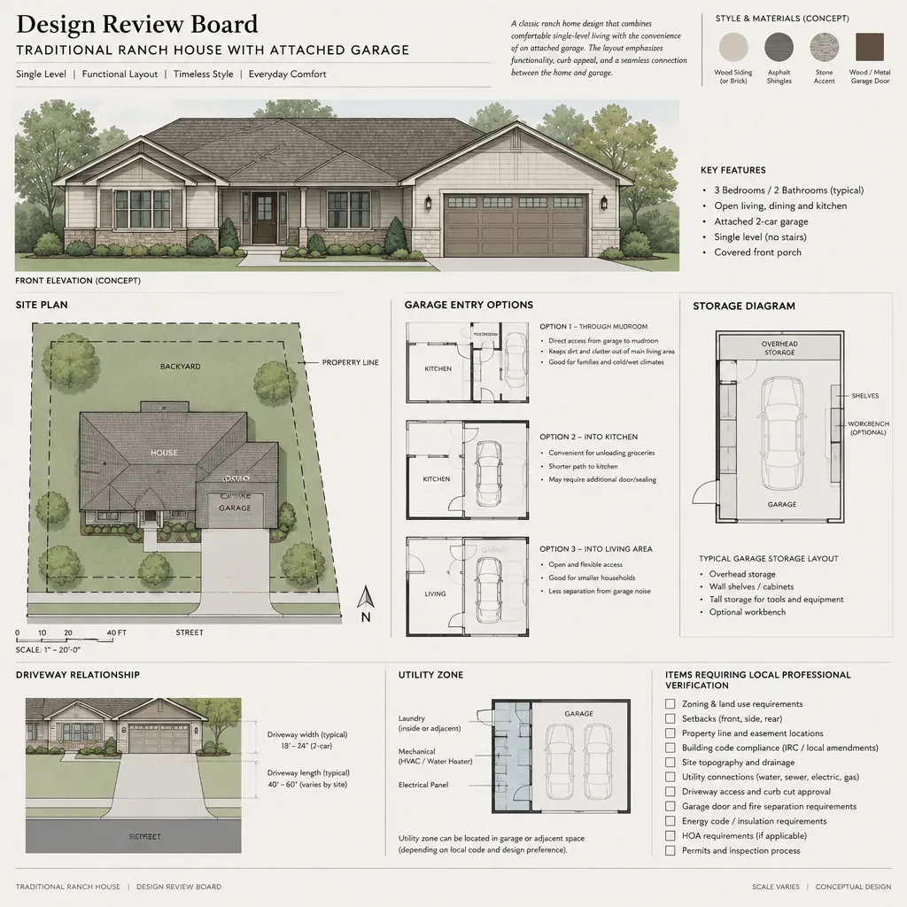 Attached garage design review checklist for a ranch house