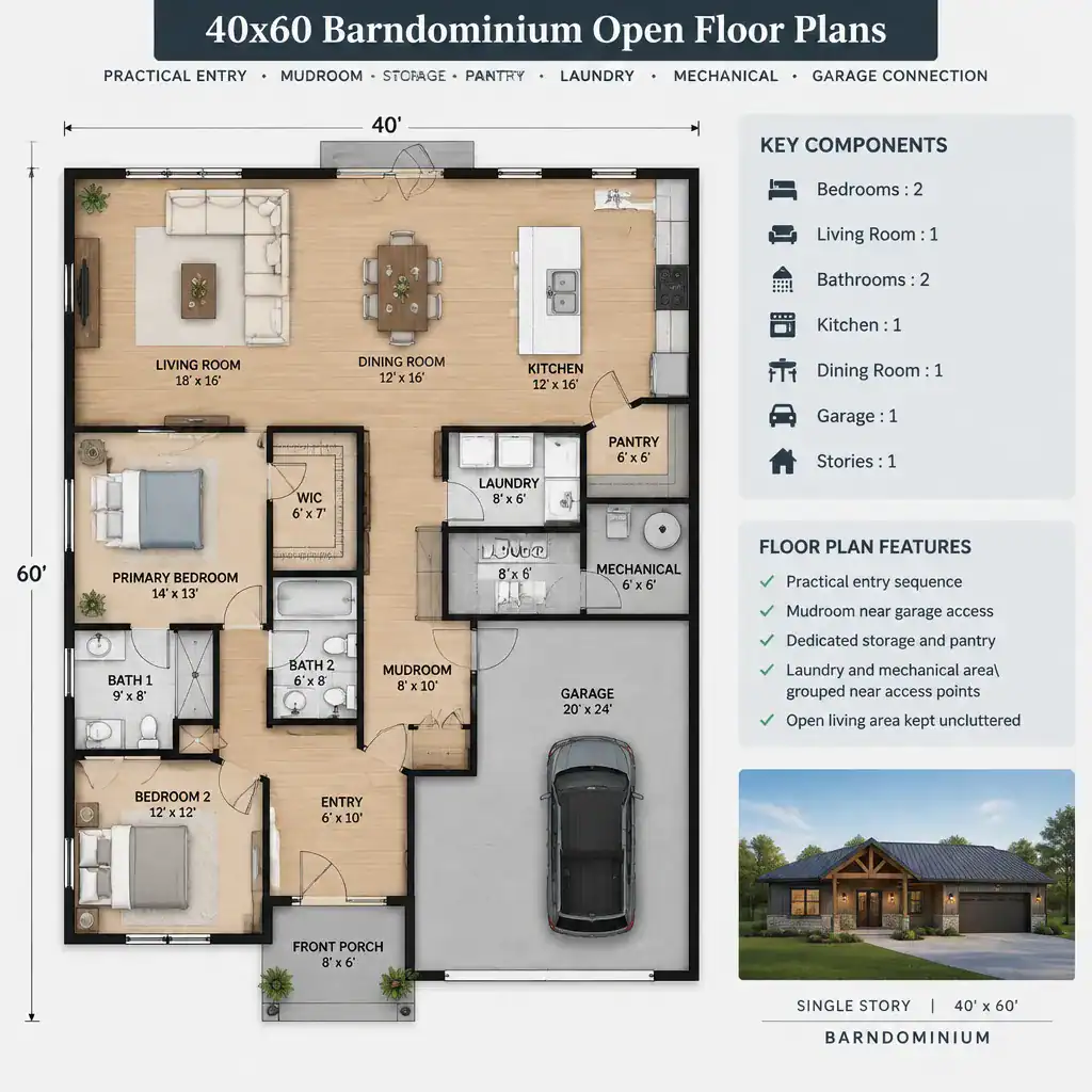 Barndominium Entry Storage And Service Zone Plan