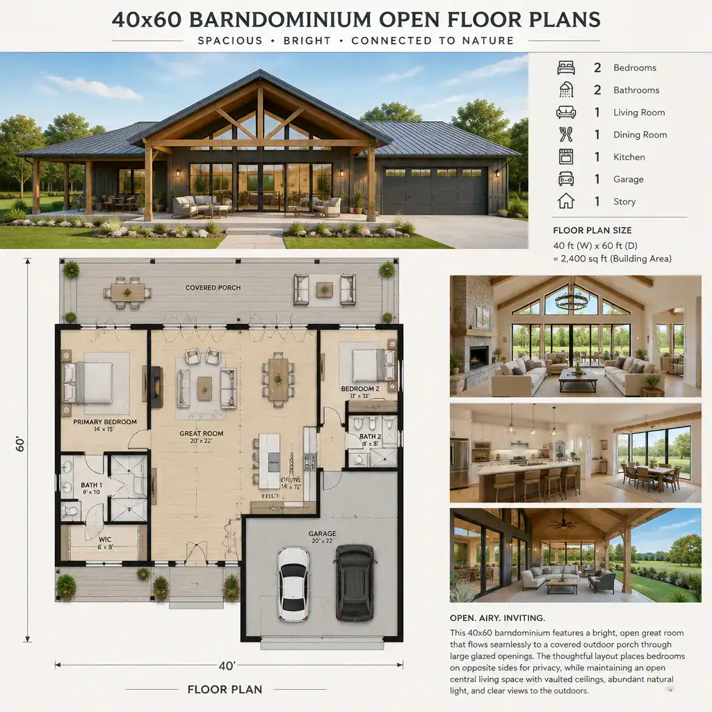 Barndominium Great Room With Porch Connection