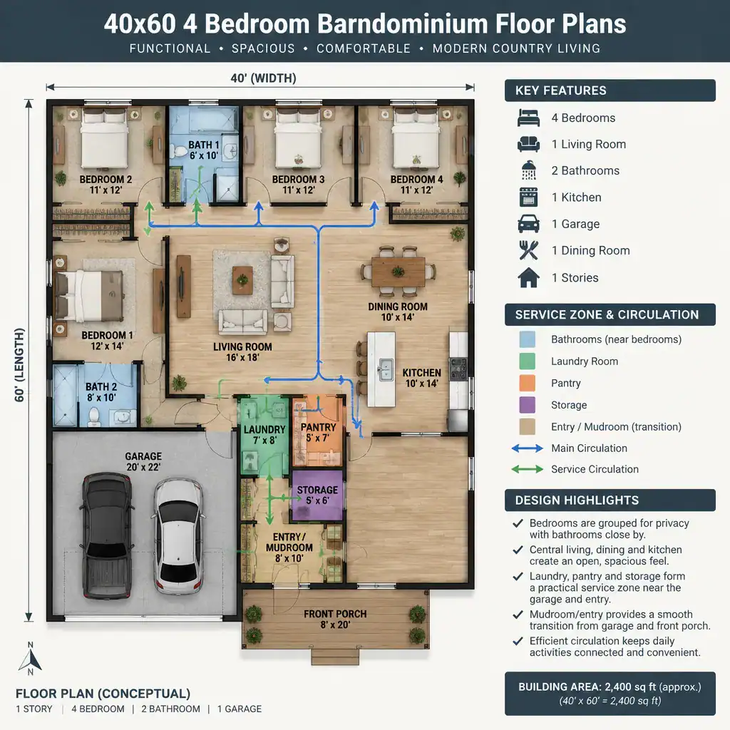 Barndominium Service Zone With Bathrooms Laundry And Storage