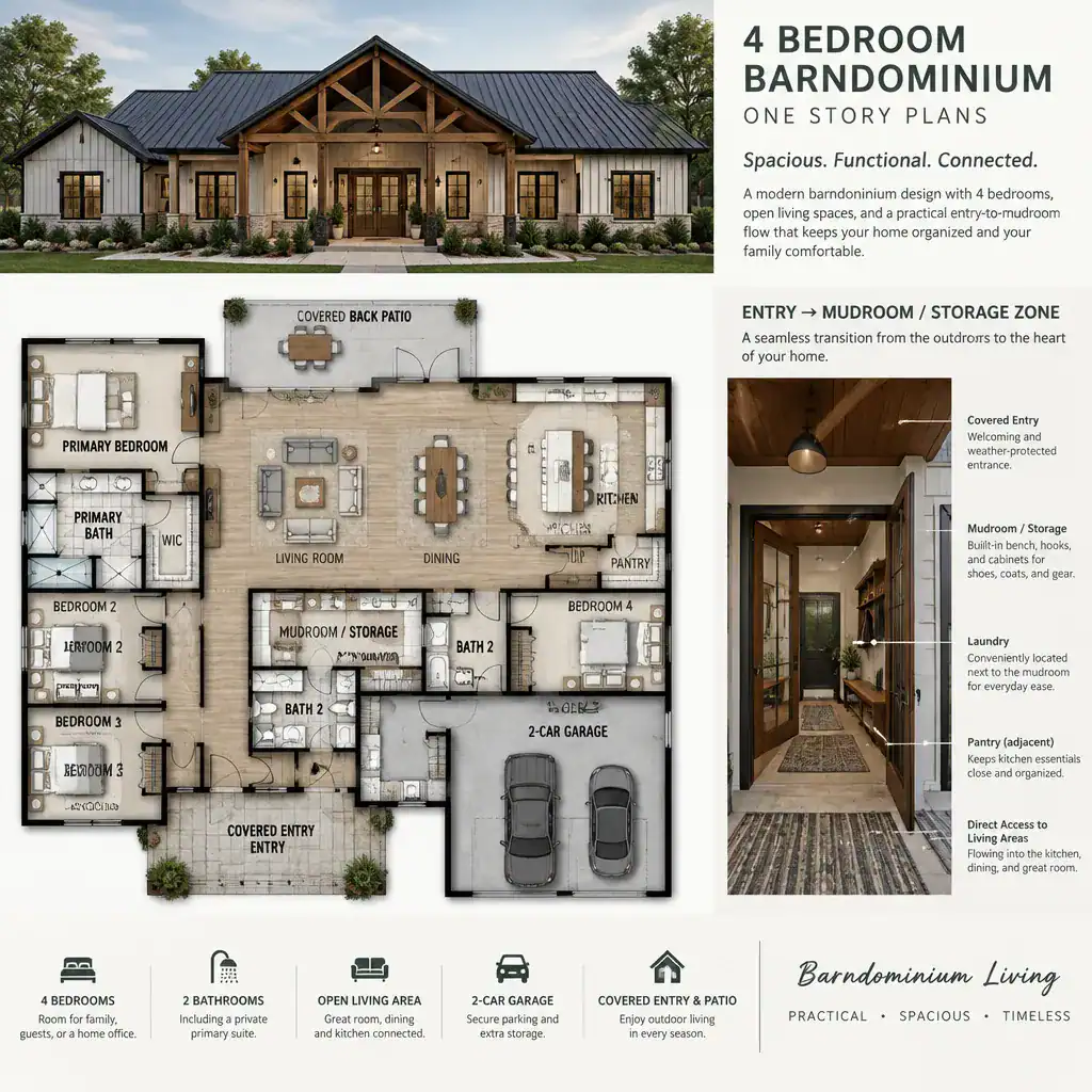 Barndominium entry storage and service zone concept