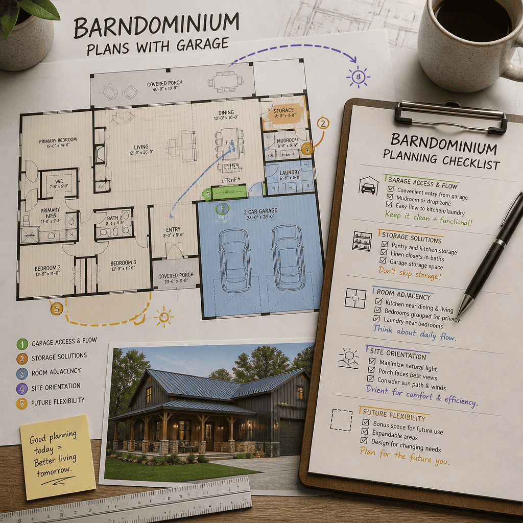 Barndominium floor plan comparison checklist for selecting a garage layout