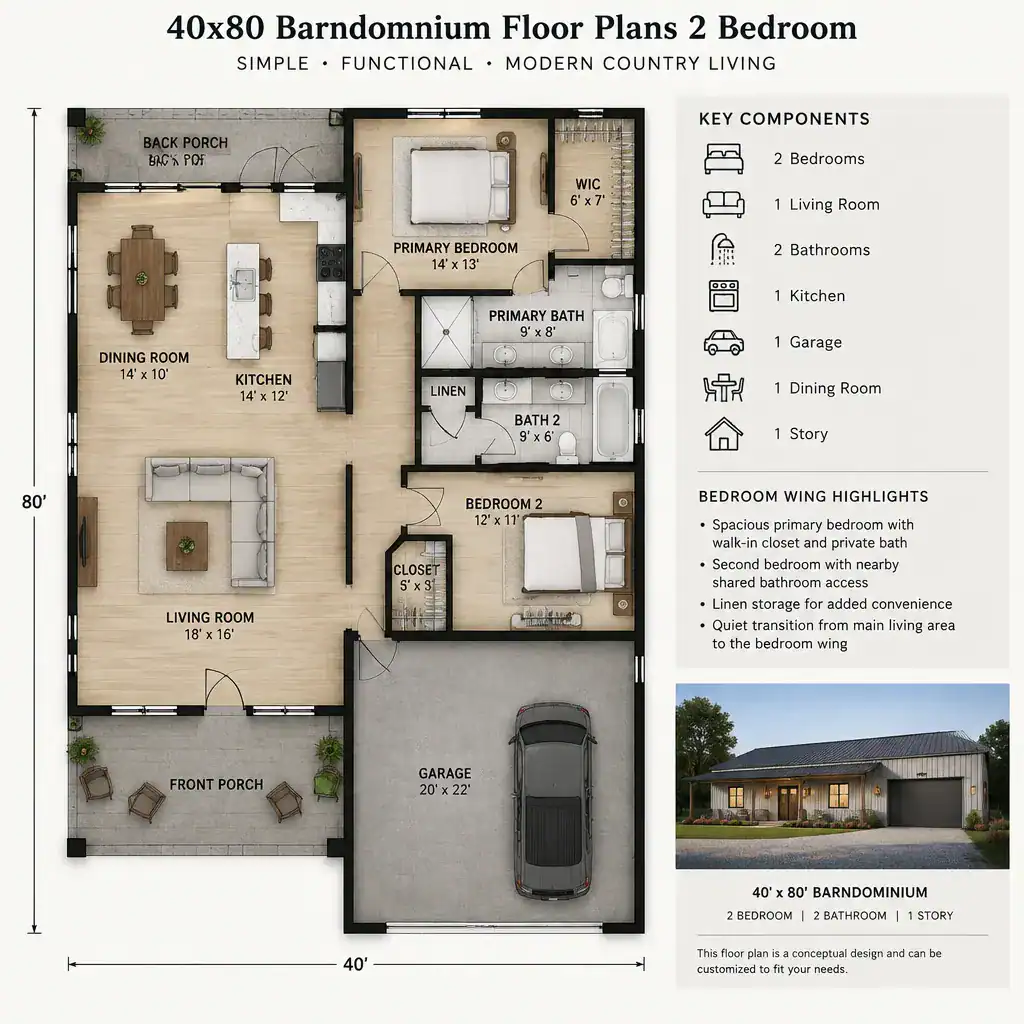 Bedroom And Storage Zone In A Two Bedroom Barndominium