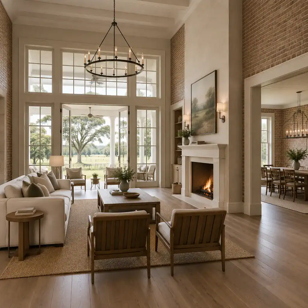 Bright Modern Interior Connected To A Brick Plantation House Porch