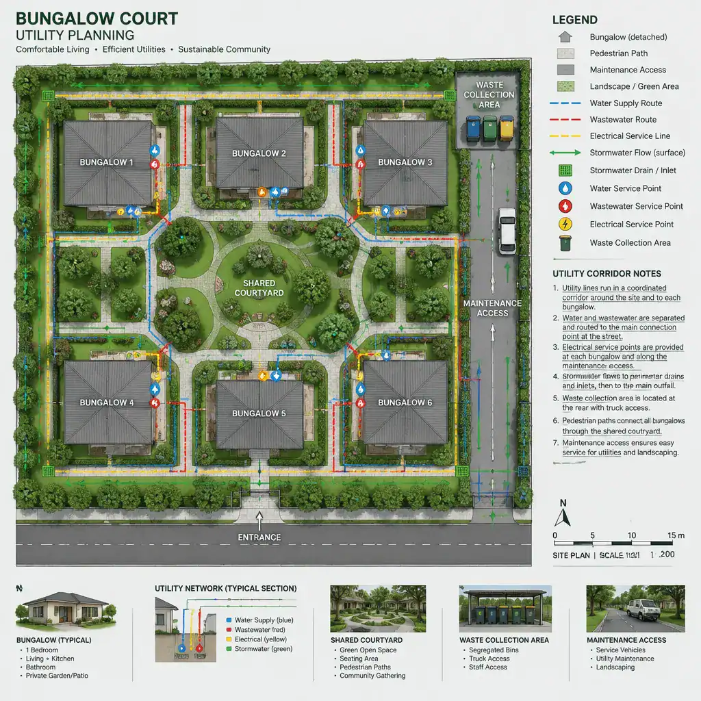 Bungalow court utility coordination site plan