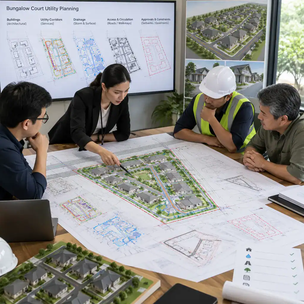 Bungalow court utility plan professional review