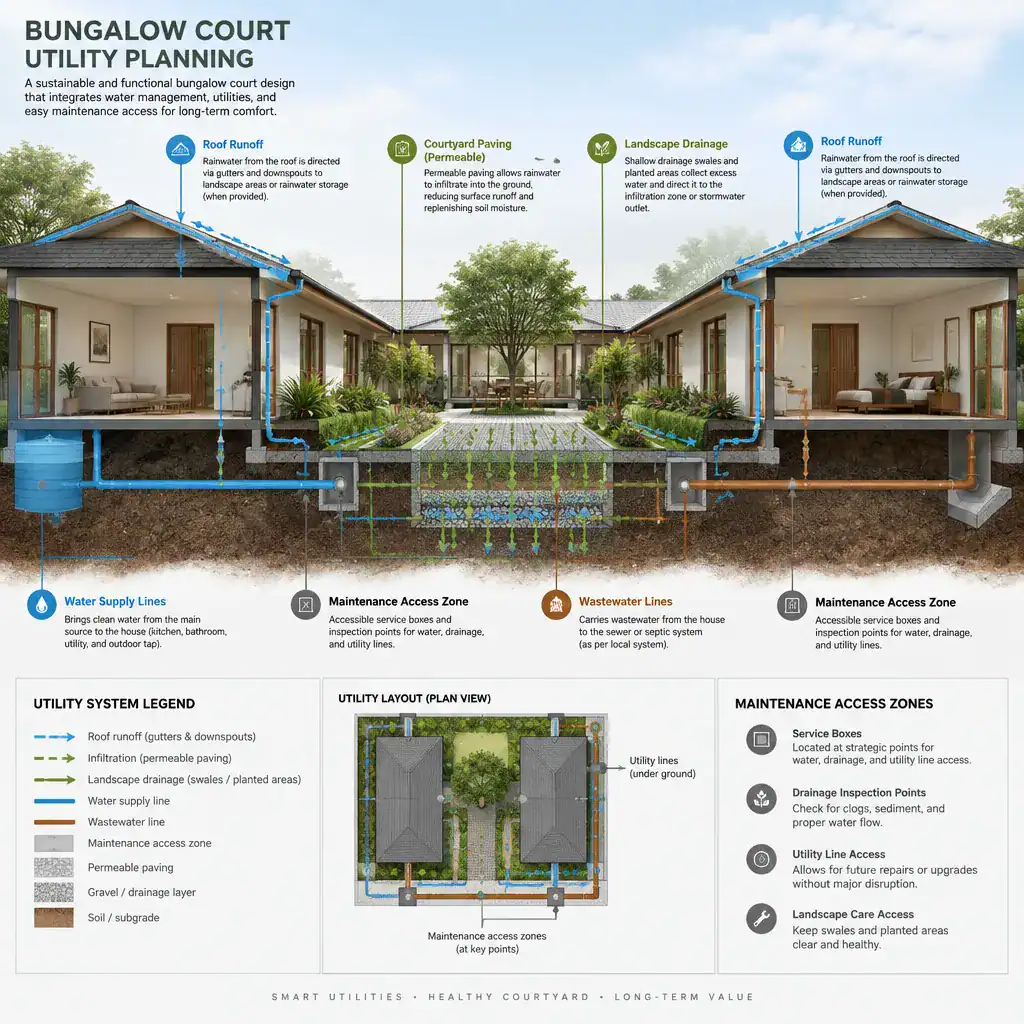 Bungalow court water wastewater and stormwater diagram