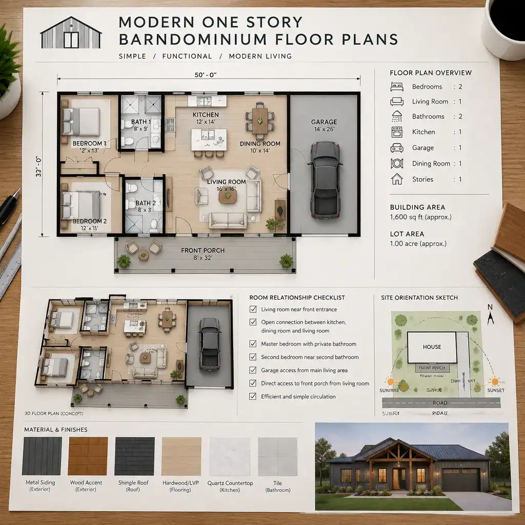 Checklist For Comparing Modern One Story Barndominium Floor Plans