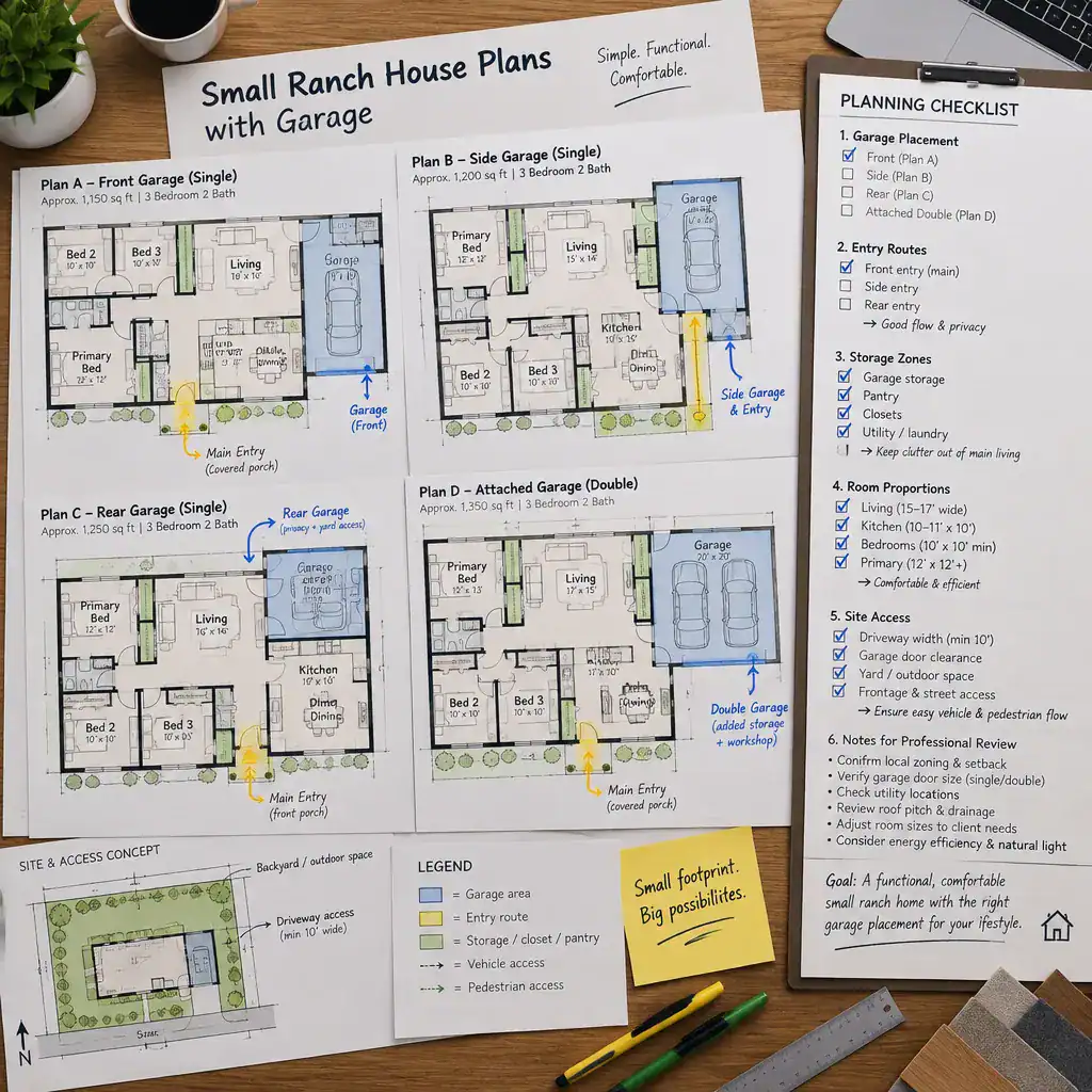 Checklist for comparing small ranch house plans with garages