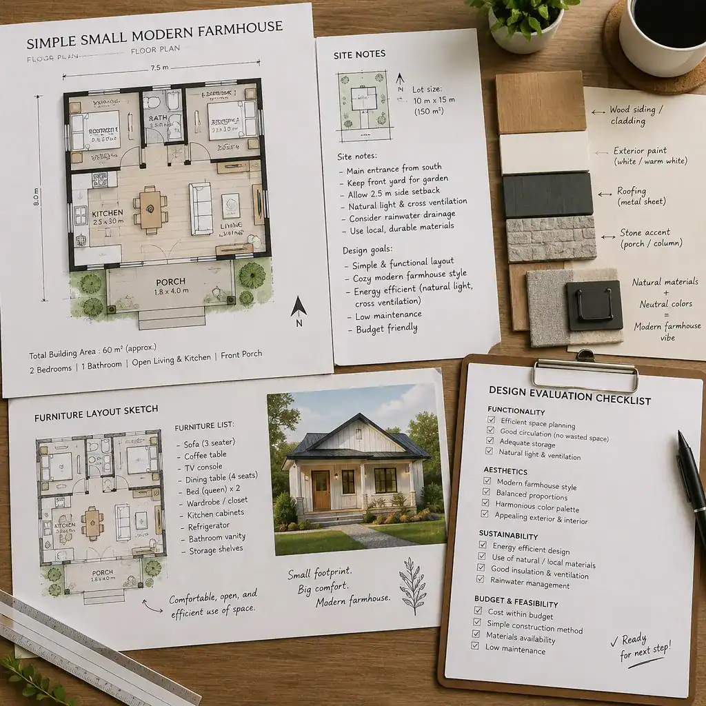 Checklist for evaluating a small modern farmhouse plan