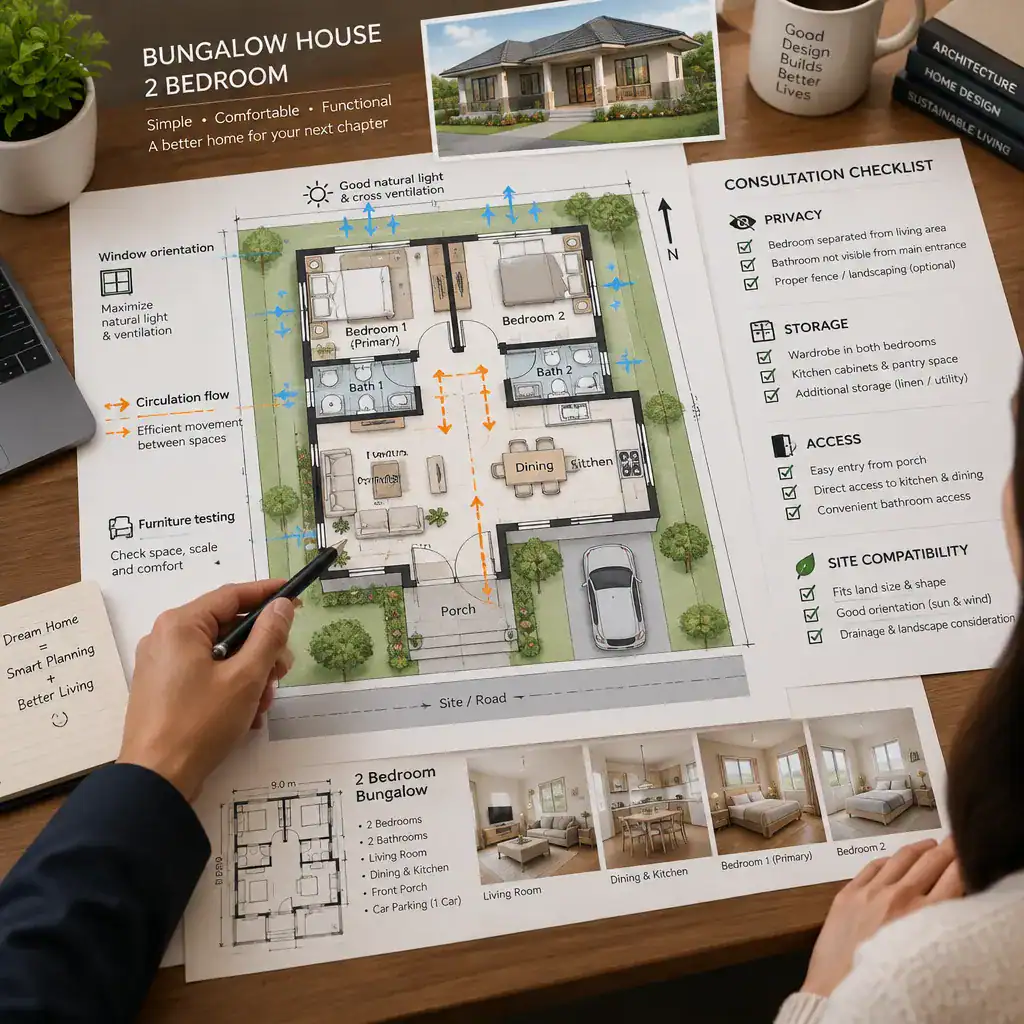 Checklist for evaluating a two-bedroom bungalow house plan
