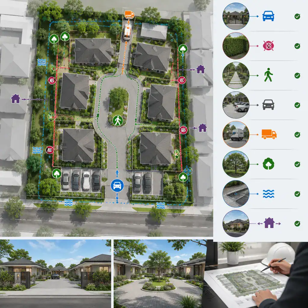 Checklist review of a proposed bungalow court site plan
