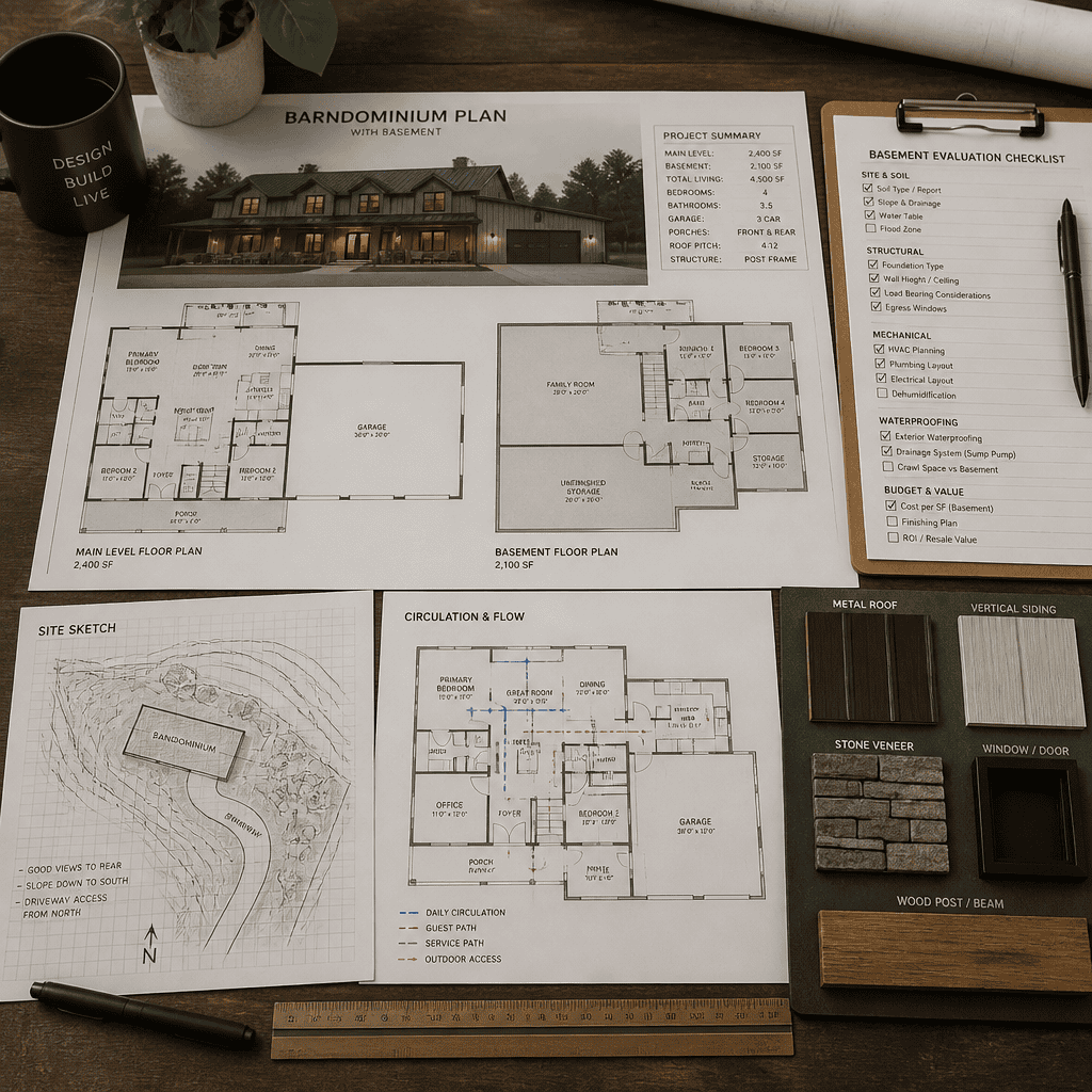 Checklist for comparing barndominium plans with basement