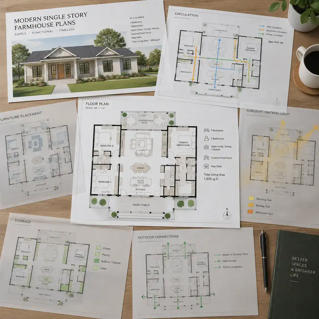 Checklist for comparing modern single story farmhouse plans
