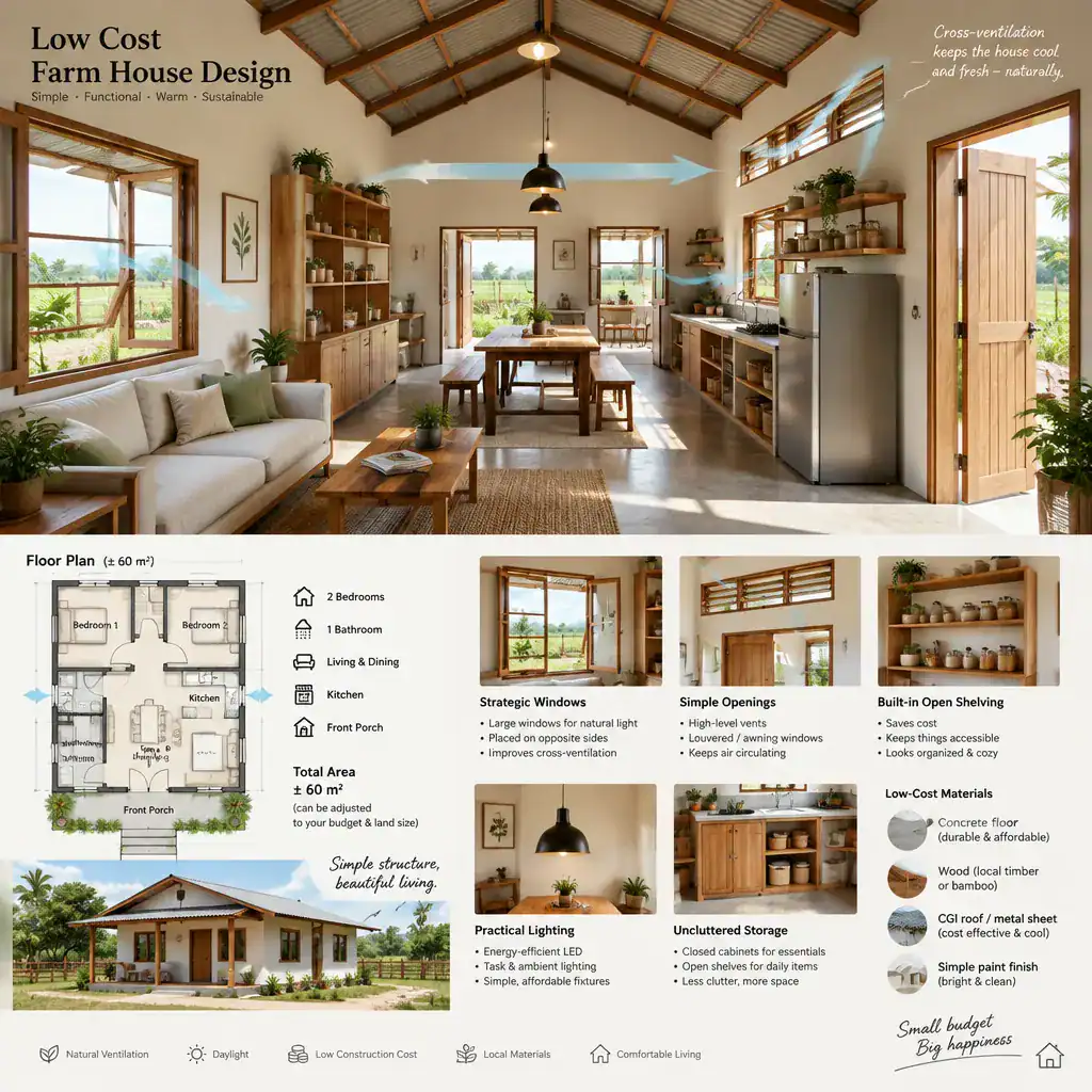 Comfort Focused Low Cost Farmhouse Interior With Practical Storage
