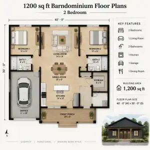 2 Bedroom Barndominium Plans