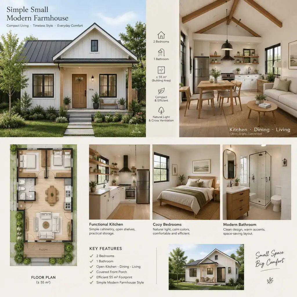 Compact modern farmhouse open-plan interior
