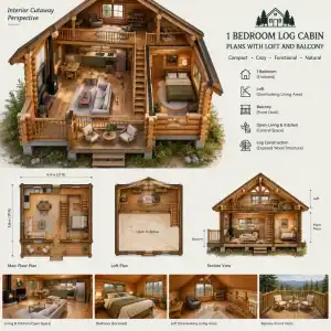 1 Bedroom Log Cabin Plans With Loft