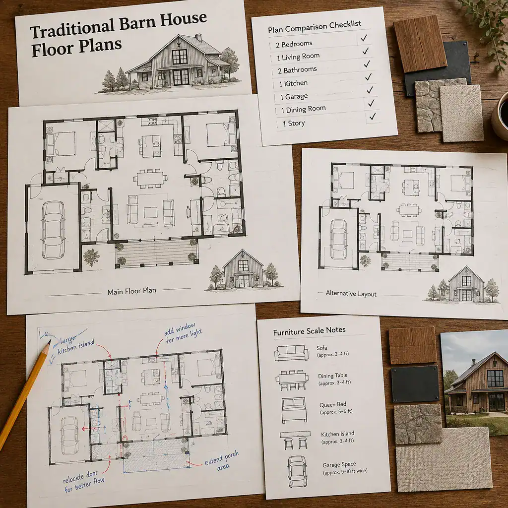 Comparing and personalizing traditional barn house floor plans