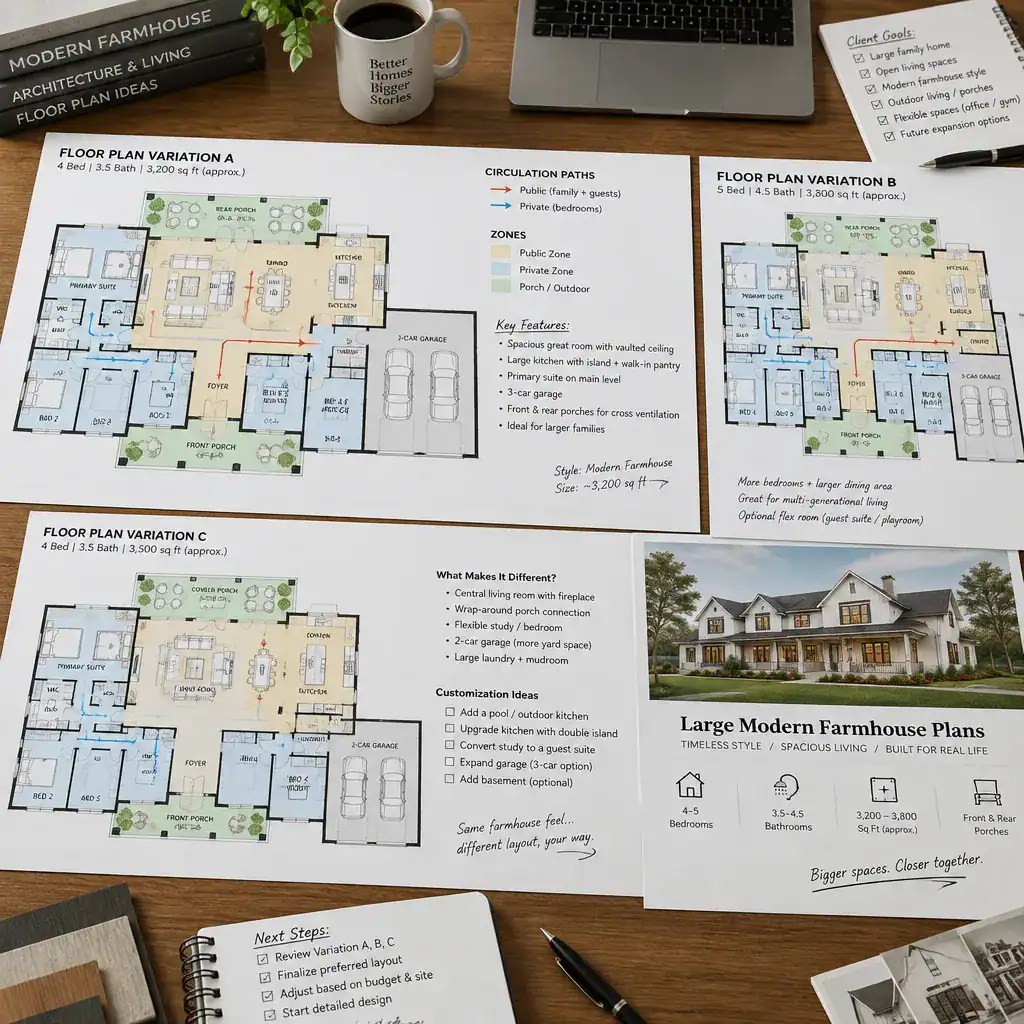 Comparing large modern farmhouse floor plan options