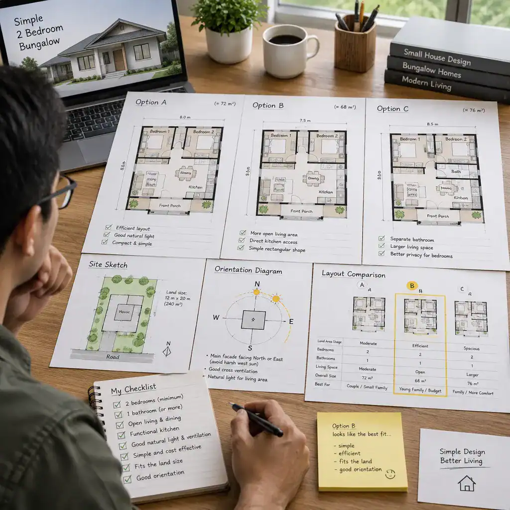 Comparing simple two-bedroom bungalow house plans