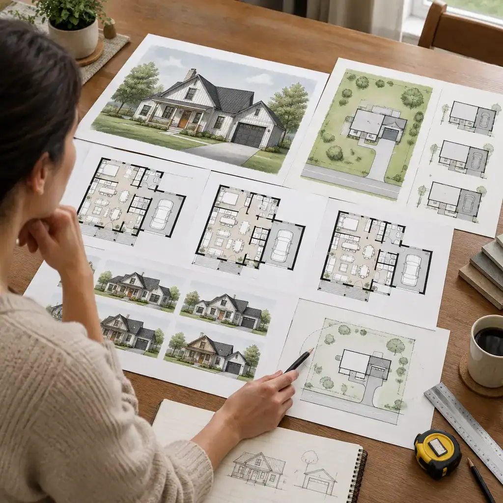 Comparing small farmhouse plans with garage layouts