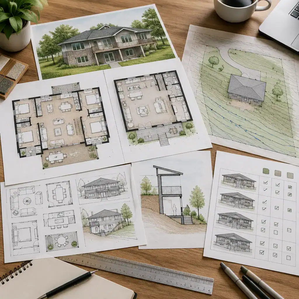 Comparing small ranch house plans with walkout basement features