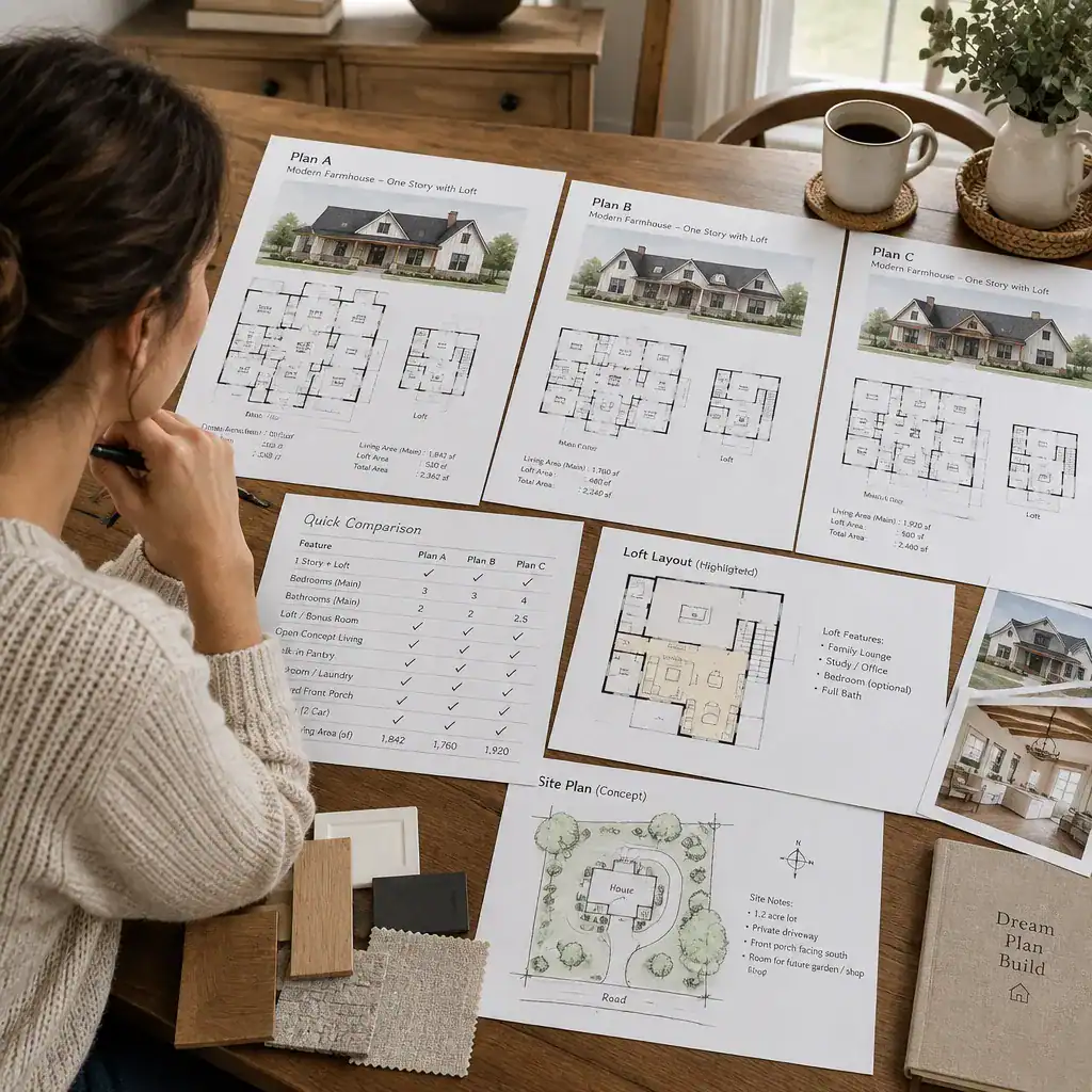 Comparing modern farmhouse plans with a loft layout checklist