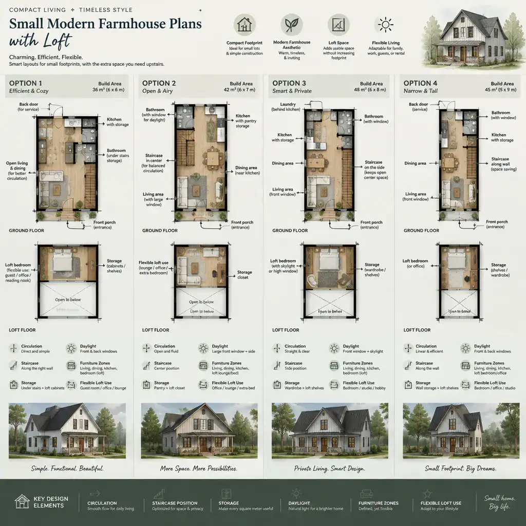 Comparison checklist for small modern farmhouse plans with lofts