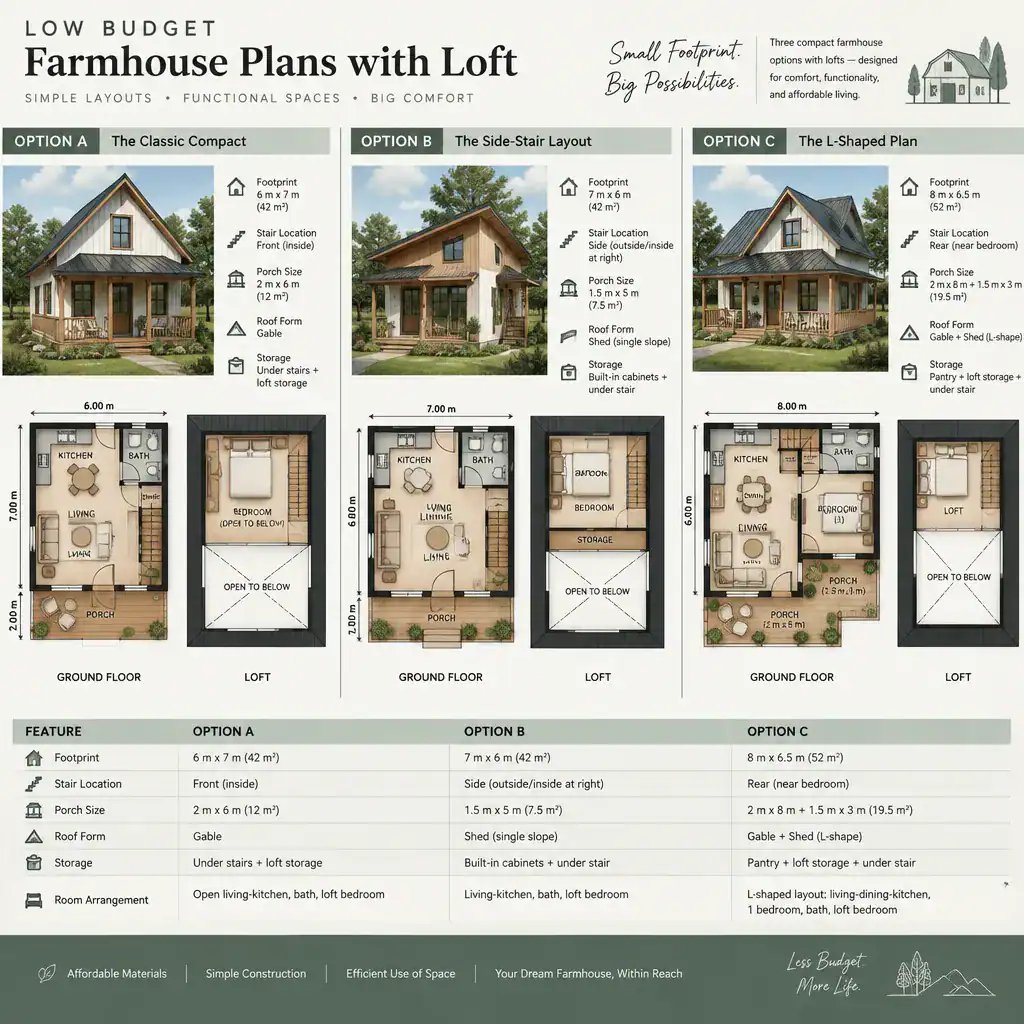 Comparison Of Compact Farmhouse Plans With Loft Options