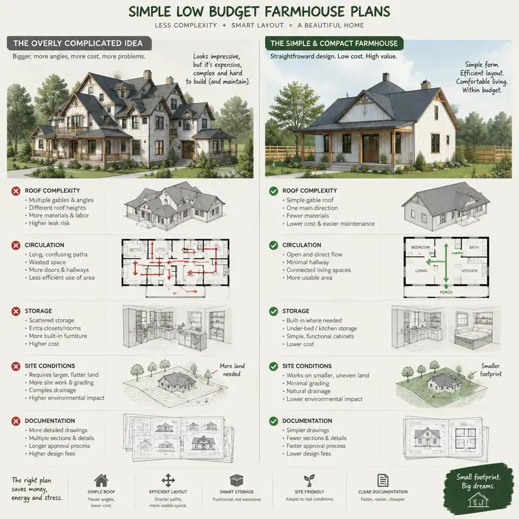 Comparison Of Complicated And Practical Farmhouse Planning Choices