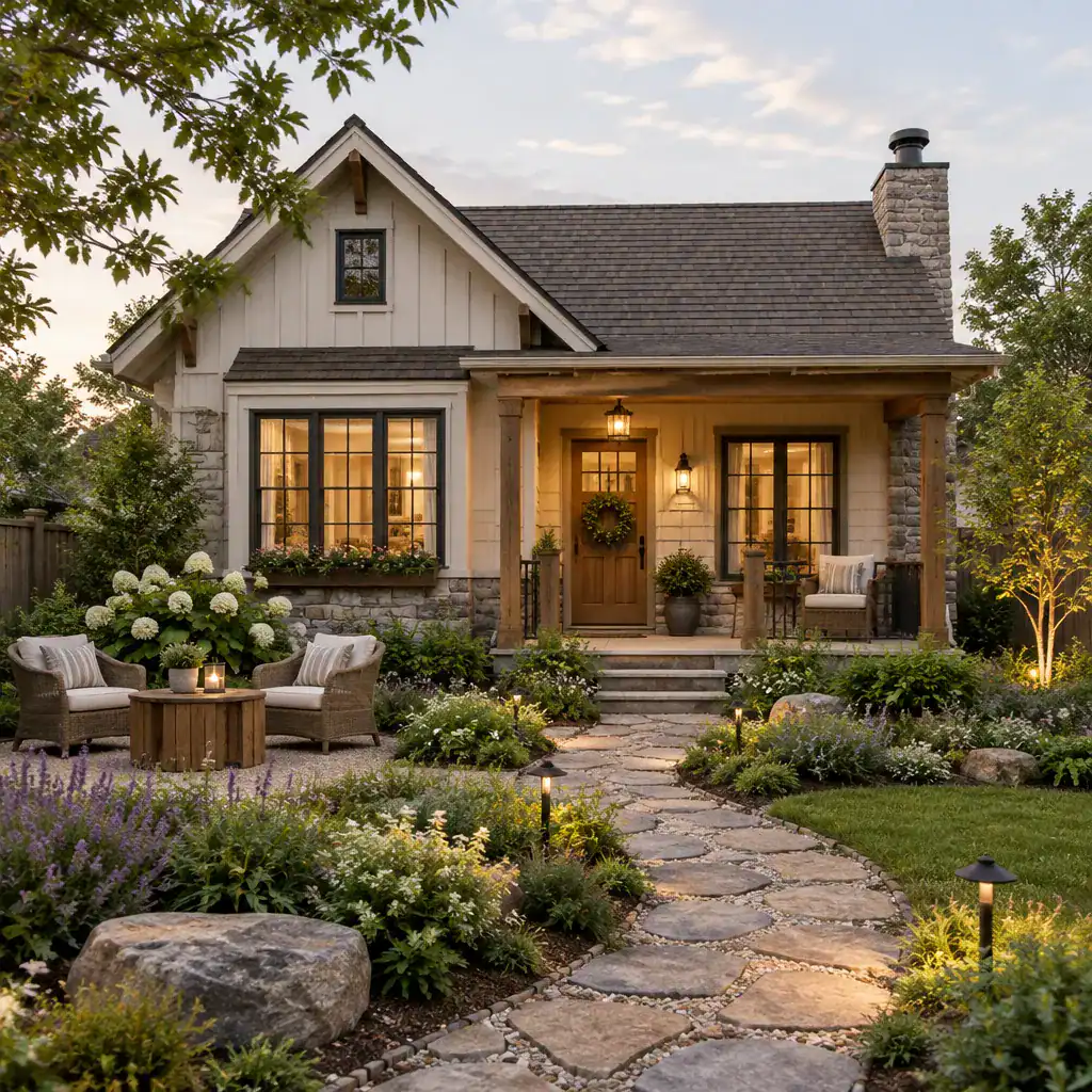 Cottage House Connected To A Welcoming Garden And Front Porch