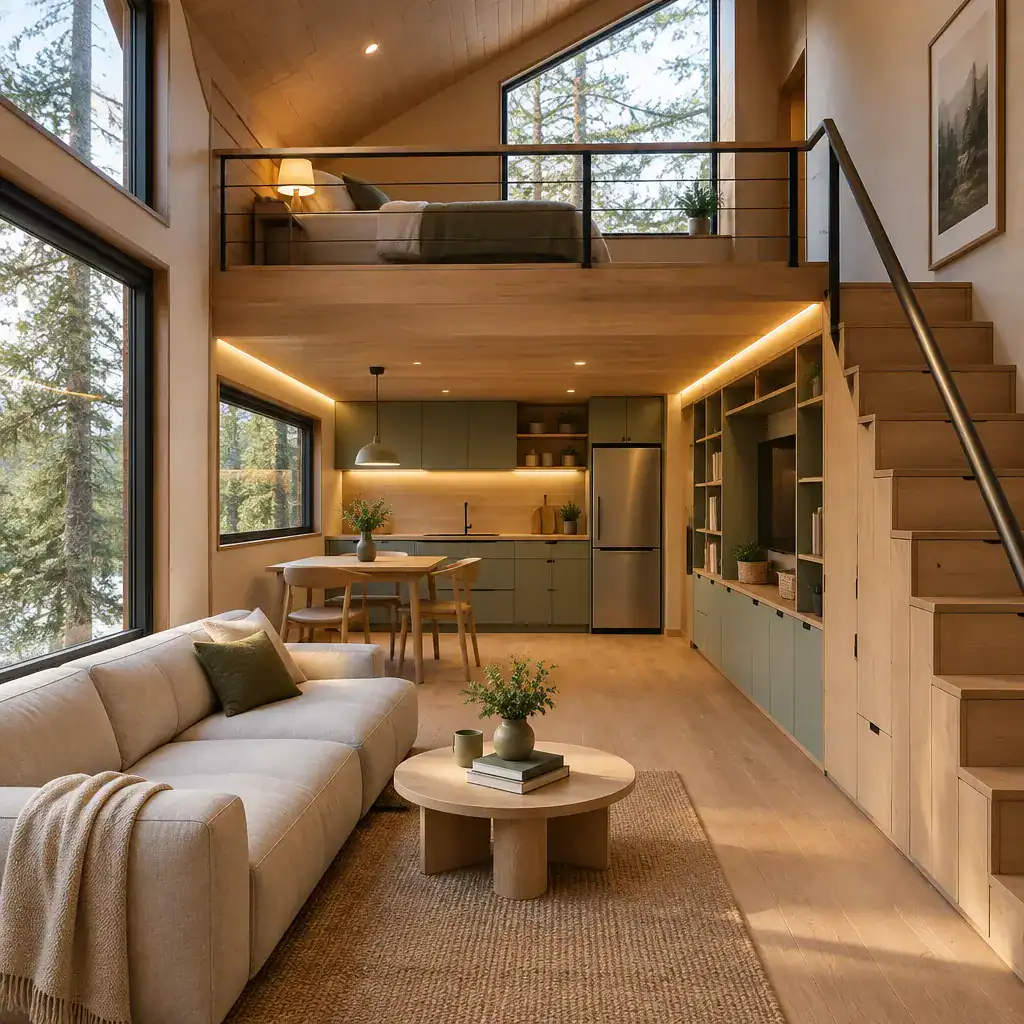 Daylit Contemporary Cabin Loft With Integrated Storage