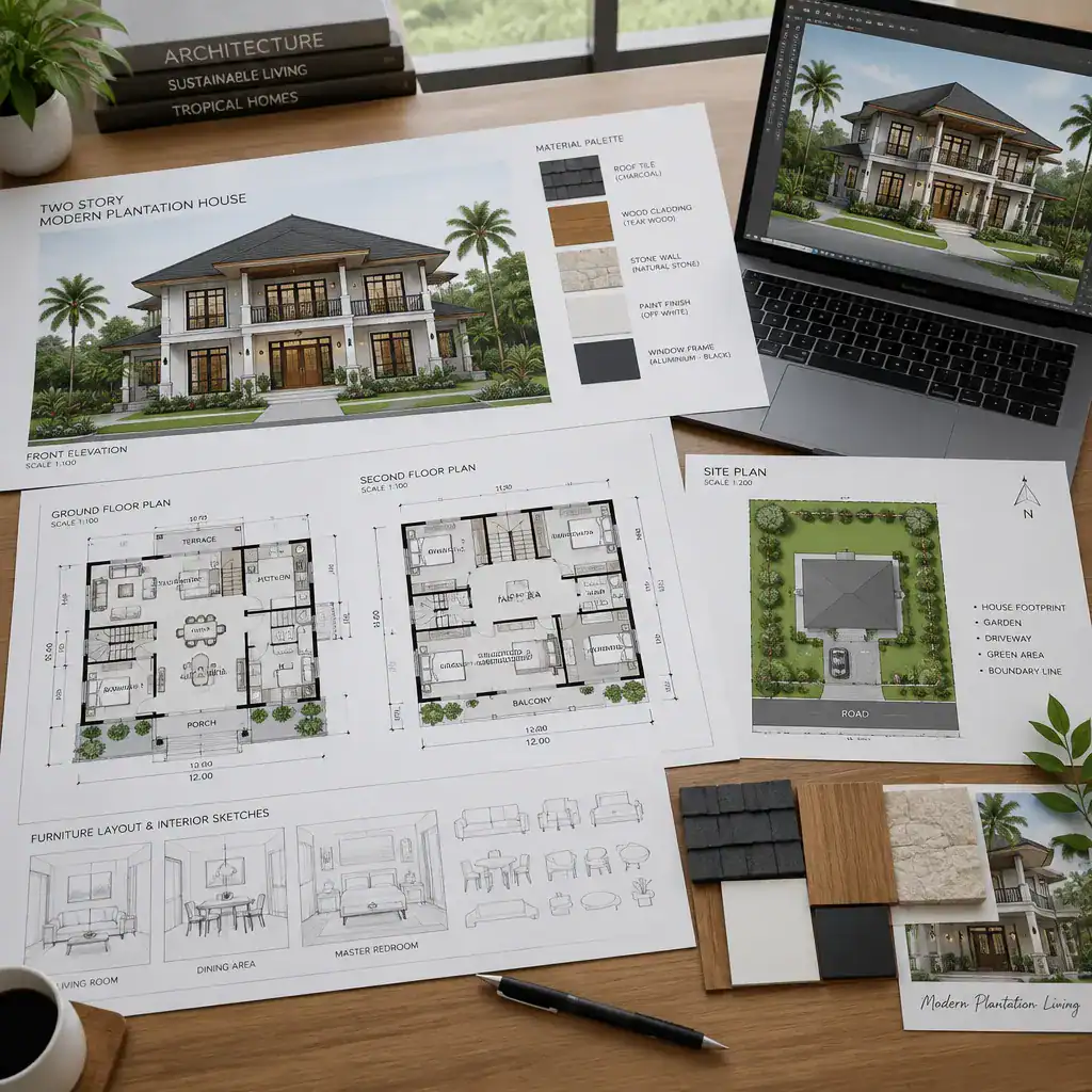 Design Review Materials For A Two Story Modern Plantation House