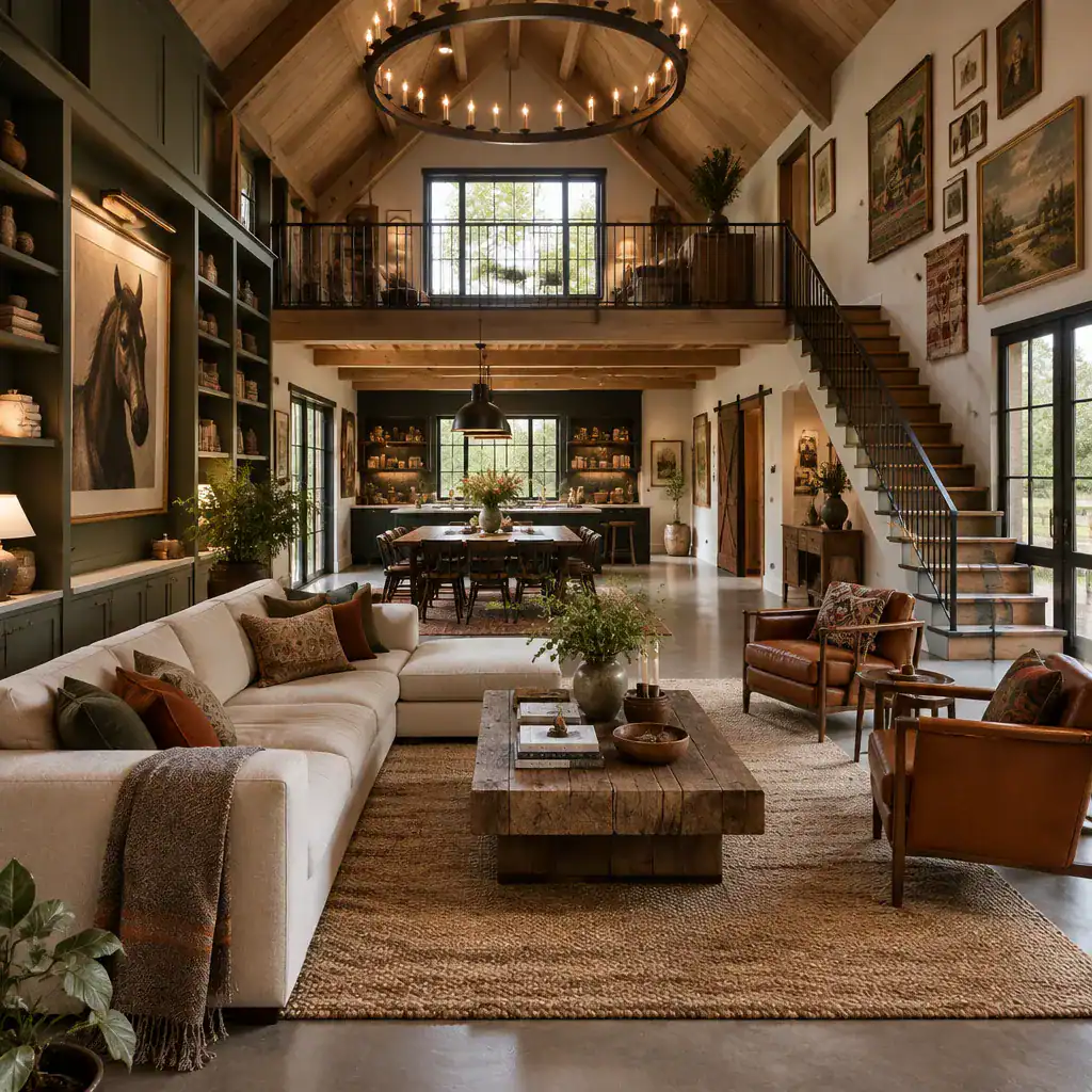 Edited and personalized luxury eclectic barn house interior