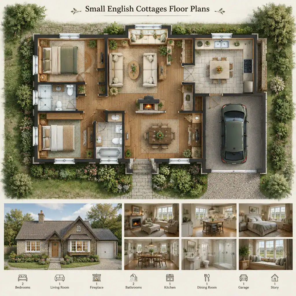 English cottage character integrated into a compact floor plan