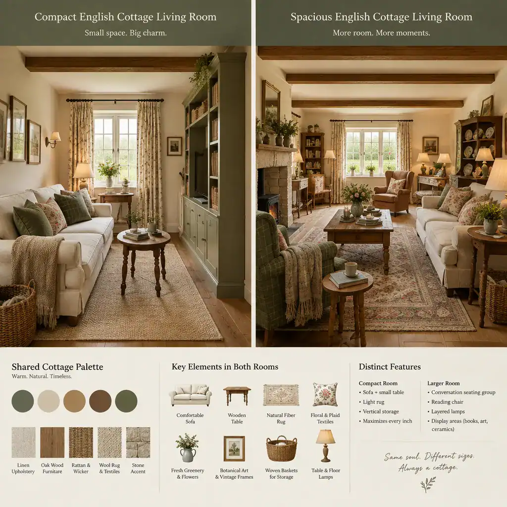 English cottage living room styling ideas for small and large spaces