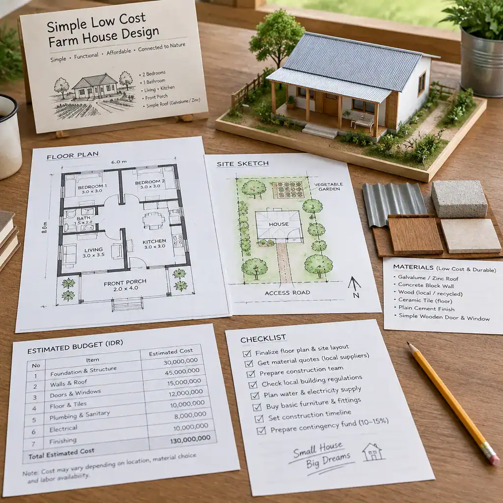 Farmhouse Design Planning Checklist With Floor Plan And Material Samples