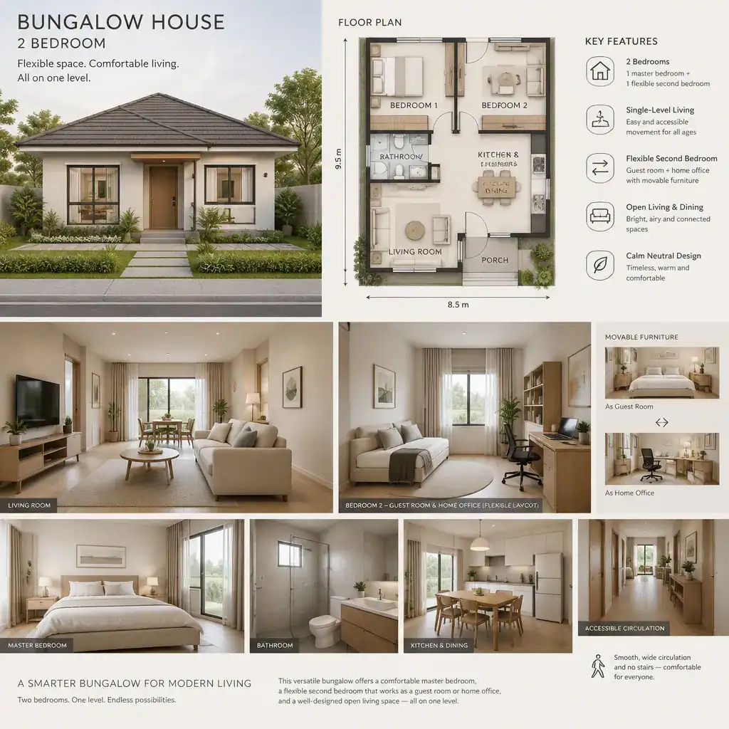Flexible second bedroom in a bungalow house