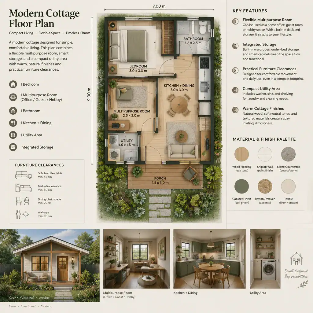Flexible Storage Focused Modern Cottage Floor Plan