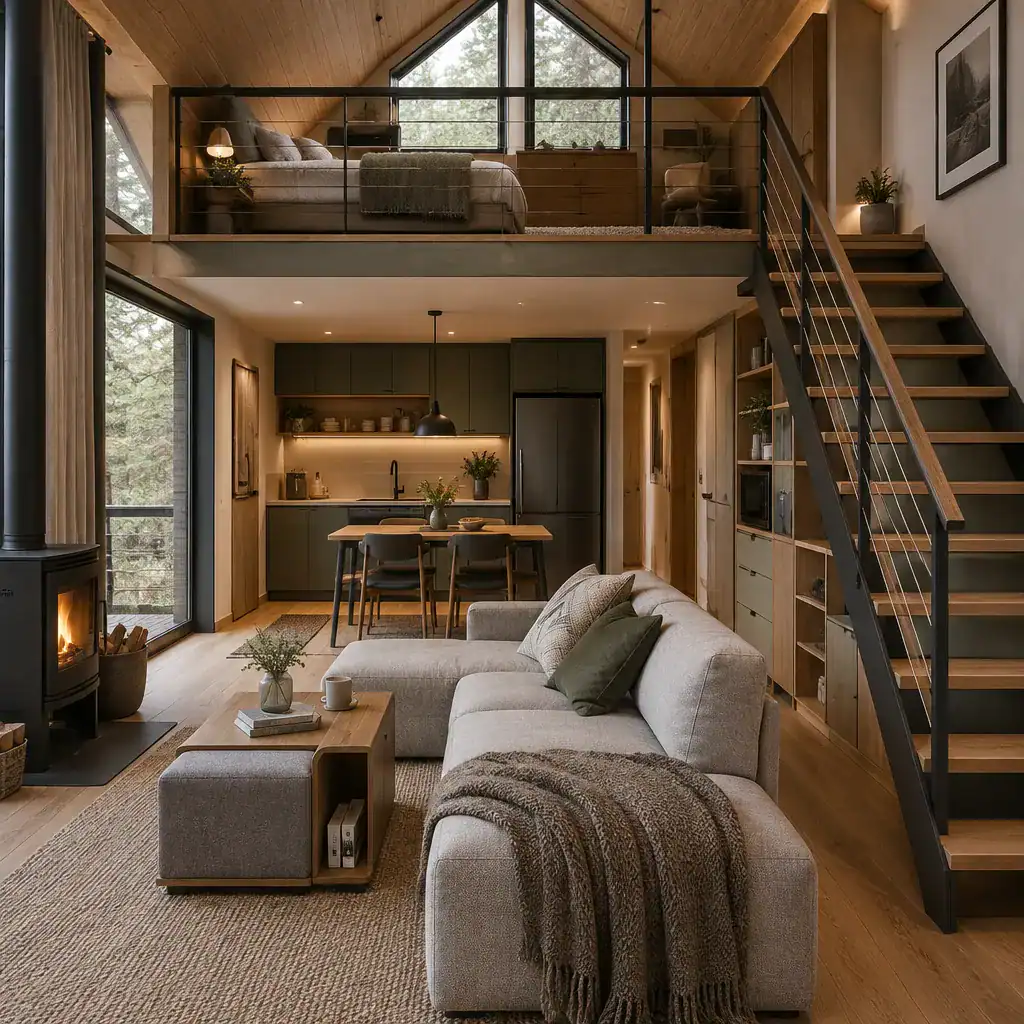 Functional Furniture And Refined Details In A Cabin Loft
