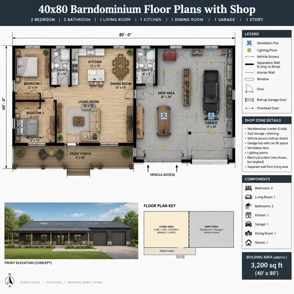 Functional Shop Zone With Separation From Barn House Living Space