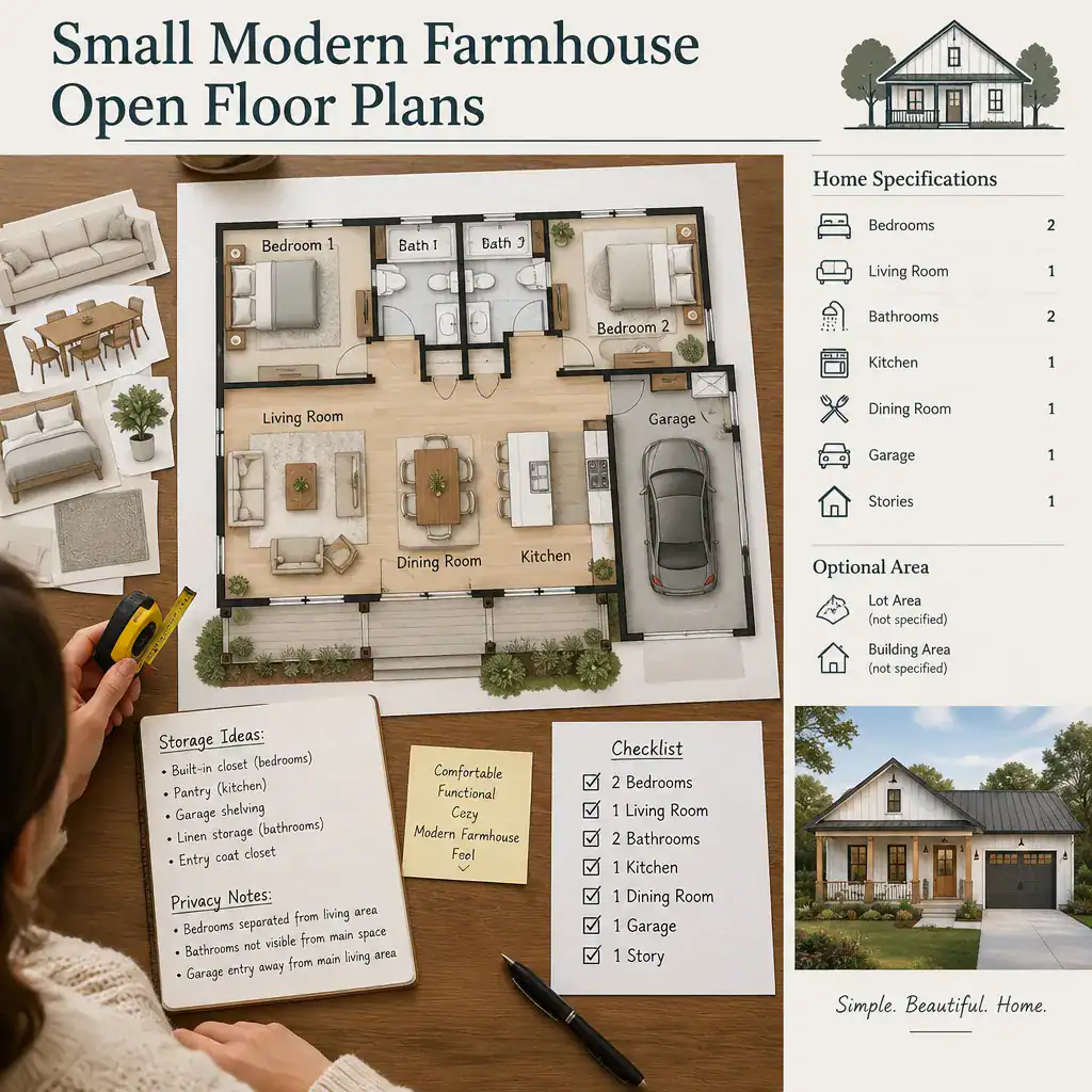 Homeowner evaluating a small modern farmhouse floor plan