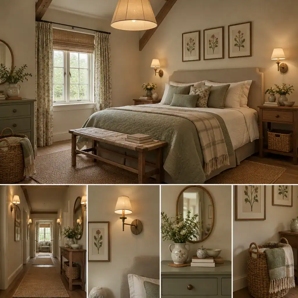 Layered Lighting And Decor In A Cottage Bedroom