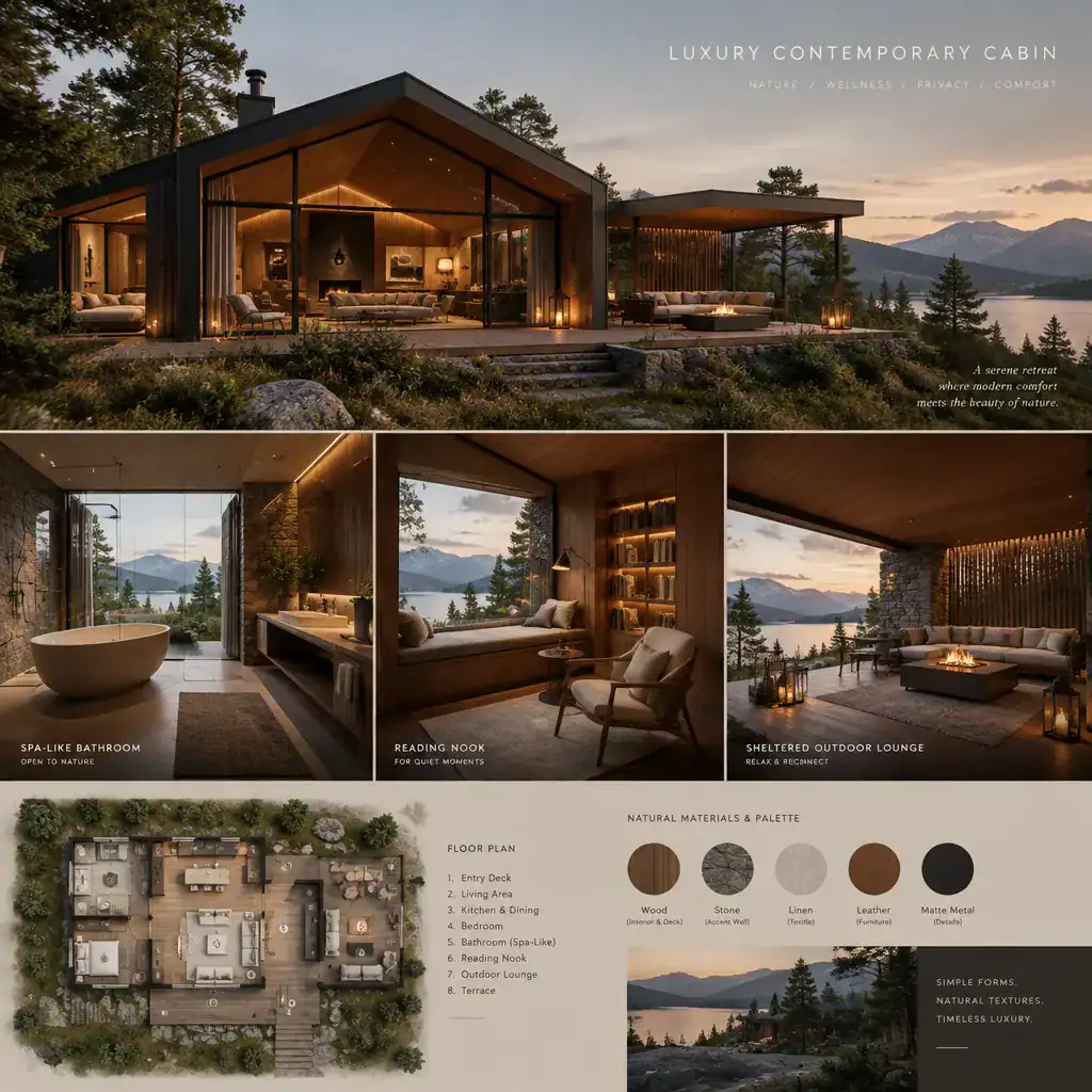 Luxury Contemporary Cabin Retreat With Spa And Outdoor Lounge