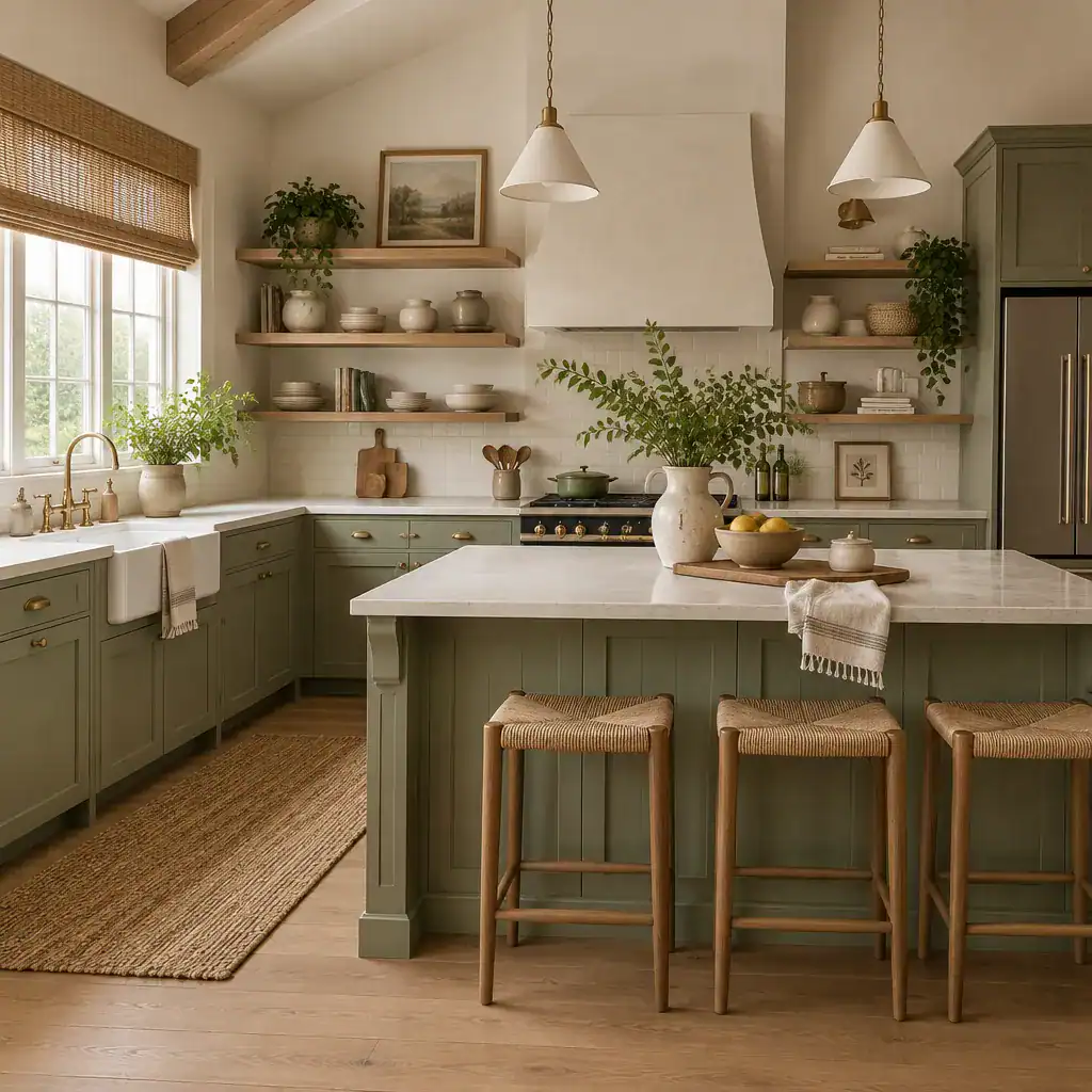 Modern Cottage Kitchen Styled With Ceramics Greenery And Woven Accents