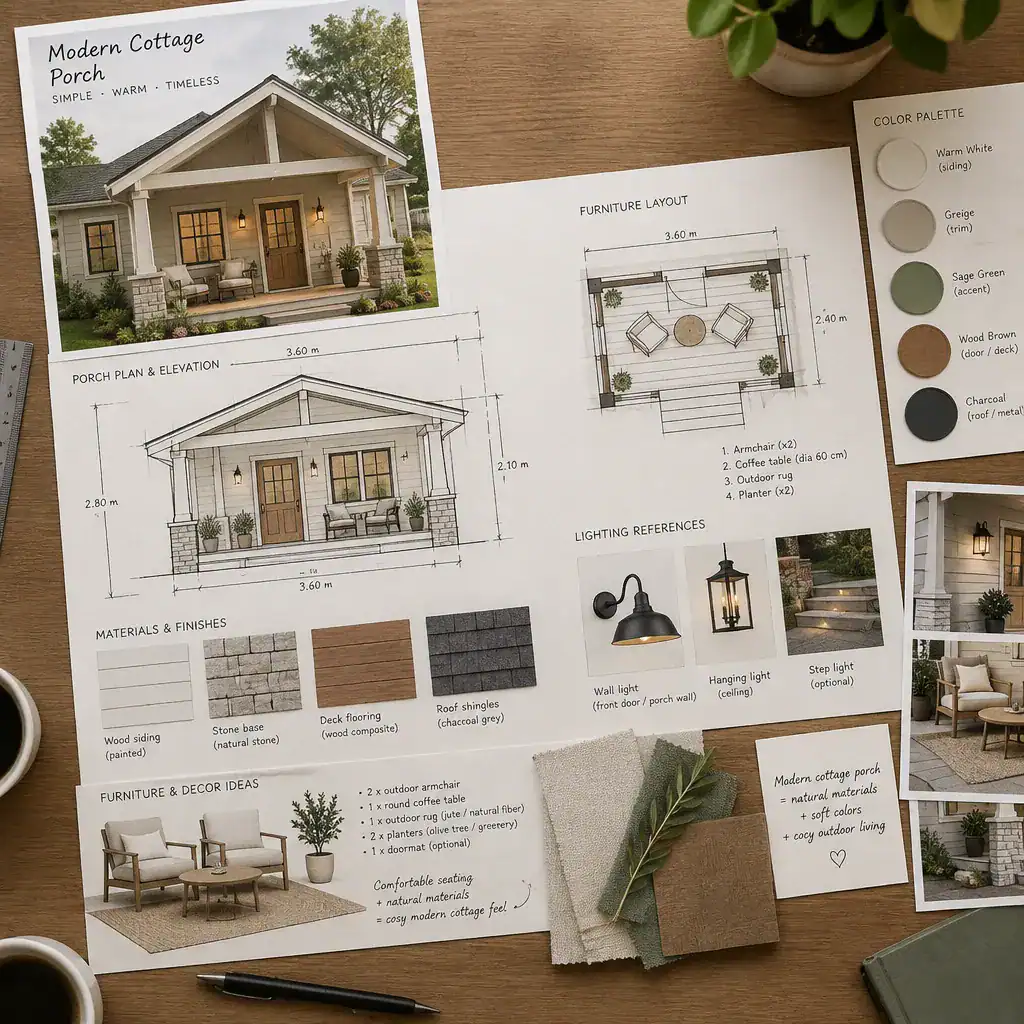 Modern Cottage Porch Design Planning Board