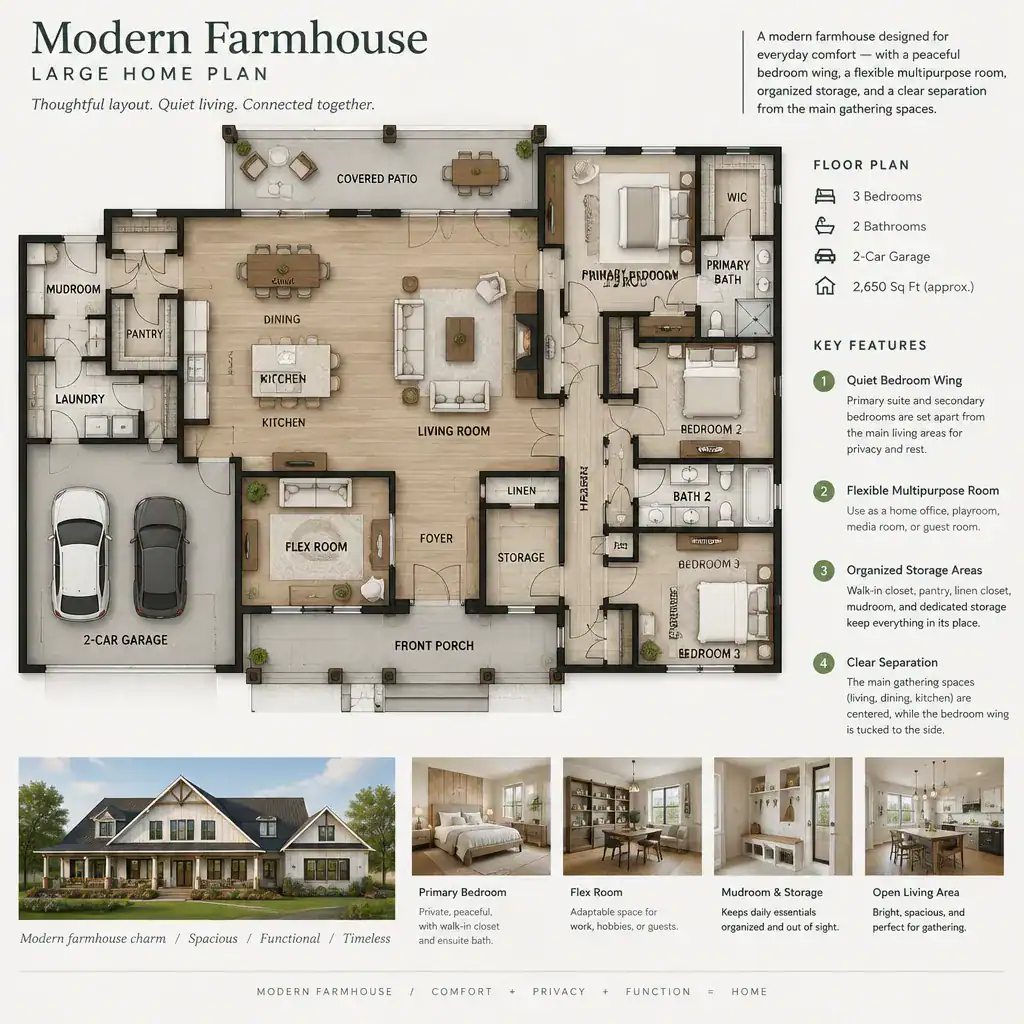 Modern Farmhouse Bedroom Wing With Flexible Room And Storage
